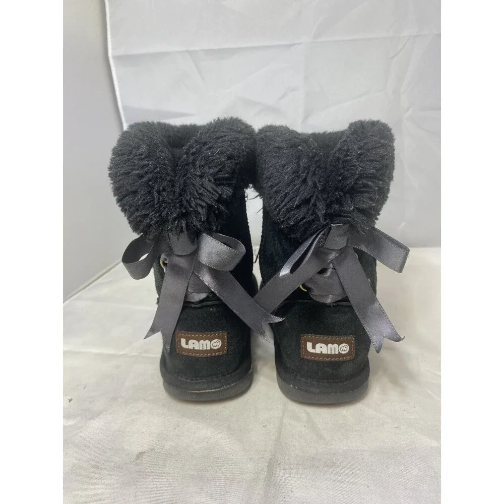 LAMO Suede Girls Pull-On Fleece Lined Winter Snow Black Boots/Shoes Size 12y